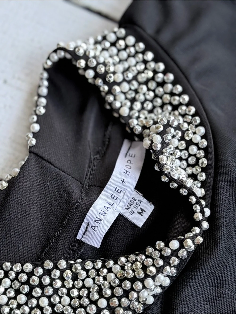 Annalee + Hope Black Swing Cocktail Dress - Pearl & Bead Embellished Collar